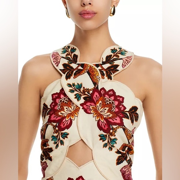 Farm Rio Linen-Blend Cut-Out Midi-Dress - Picture 3 of 8